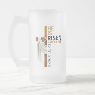 Caneca De Cerveja Vidro Jateado Cruz de Páscoa Vintage Personalizada Ele Ressuscit