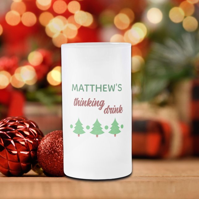Caneca De Cerveja Vidro Jateado Custom Name Funny Thinking Drink Christmas Trees (Criador carregado)
