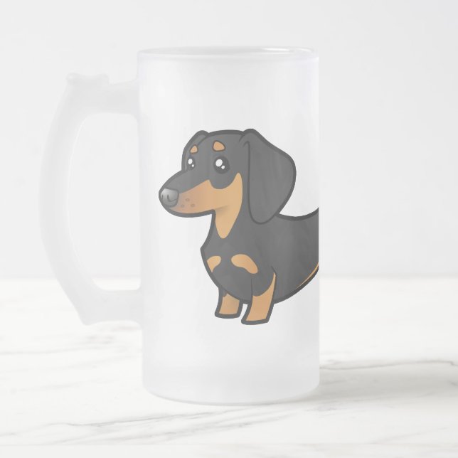 Caneca De Cerveja Vidro Jateado Dachshund dos desenhos animados (alise o casaco) (Esquerda)