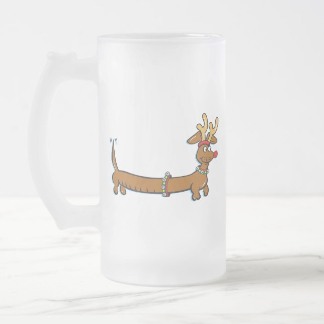 Caneca De Cerveja Vidro Jateado Dachshund Reindeer (Esquerda)