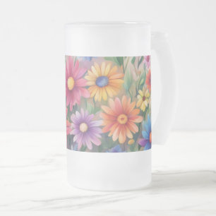 Caneca De Cerveja Vidro Jateado Daisies Pintados -