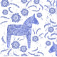 Caneca De Cerveja Vidro Jateado Dala Hormonas Suecas Periwinkle Azul e Branco (Close up view of the Swedish Dala Horse art)