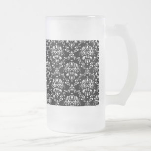 Caneca De Cerveja Vidro Jateado Damasco preto e branco