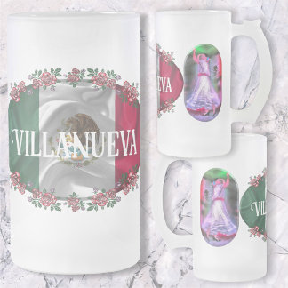 Caneca De Cerveja Vidro Jateado Dançarino mexicano & Flag 0175