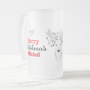 Caneca De Cerveja Vidro Jateado Deer Christmas personalizado