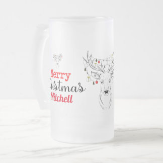 Caneca De Cerveja Vidro Jateado Deer Christmas personalizado