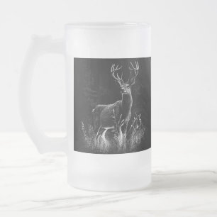 Caneca De Cerveja Vidro Jateado Deer with antlers framed by field and tree