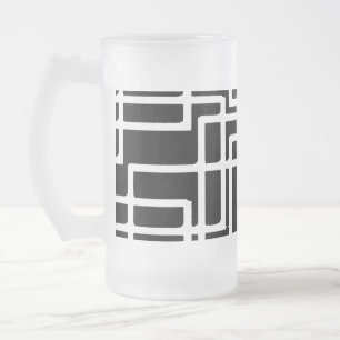 Caneca De Cerveja Vidro Jateado Desenho Artístico de Quadrados Brancos Interligado