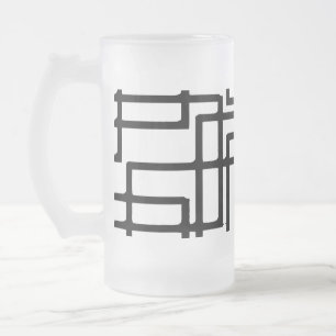 Caneca De Cerveja Vidro Jateado Desenho Artístico de Quadrados Pretos Interligados