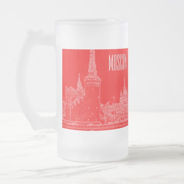 Caneca De Cerveja Vidro Jateado Desenho da Catedral Vermelha da Rua de Moscou (Esquerda)