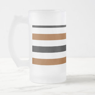 Caneca De Cerveja Vidro Jateado desenho de listras marrons pretas e brancas
