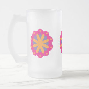 Caneca De Cerveja Vidro Jateado Desenho Floral Geométrico Ousado