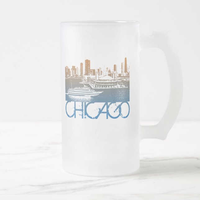 Caneca De Cerveja Vidro Jateado Design da skyline de Chicago (Direita)