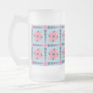 Caneca De Cerveja Vidro Jateado Design de Azulejos Geométricos Vibrantes