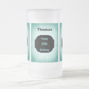 Caneca De Cerveja Vidro Jateado design na moda azul e aniversário de 30 anos preto