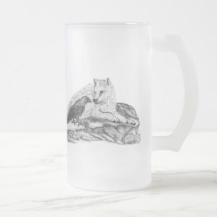 Caneca De Cerveja Vidro Jateado design preto e branco de Lobo e Raven