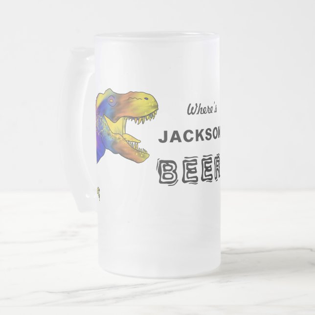 Caneca De Cerveja Vidro Jateado Despedida de solteiro engraçado T-Rex personalizad (Frente Esquerda)