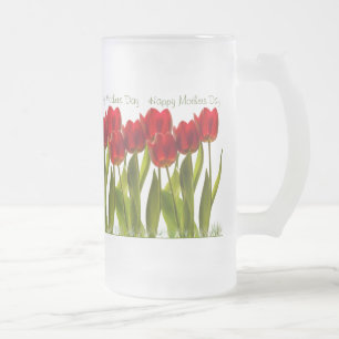 Caneca De Cerveja Vidro Jateado Dia de as mães - Linha de Tulipas Primaveras Verme