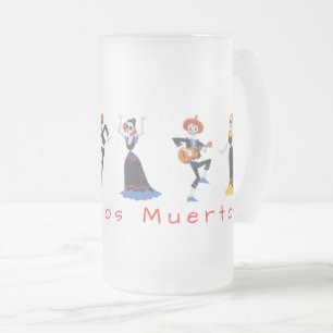 Caneca De Cerveja Vidro Jateado Dia De Los Muertos Cantando Esqueletos
