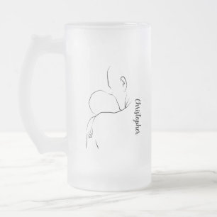 Caneca De Cerveja Vidro Jateado Dia de os pais Feliz, Bebê e Pai Line Art Mug