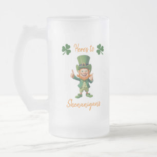 Caneca De Cerveja Vidro Jateado Dia de São Patrício-Leprechaun-