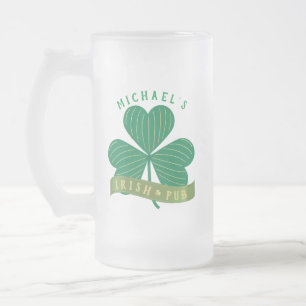 Caneca De Cerveja Vidro Jateado Dia de São Patrício Shamrock Dourado com nome pe