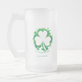 Caneca De Cerveja Vidro Jateado Dia do Patrick. Lucky Clover White Silhouette.