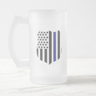 Caneca De Cerveja Vidro Jateado Distintivo Thin Blue Line, Apoio à Polícia