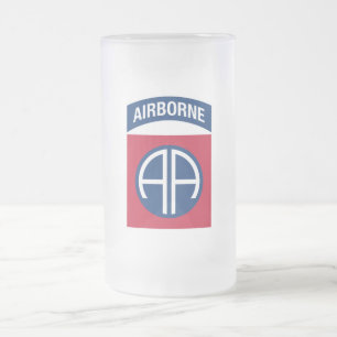 Caneca De Cerveja Vidro Jateado Divisa de Veterano Militar da 82ª Divisão Aerotran