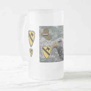 Caneca De Cerveja Vidro Jateado Divisão de Cavalaria de 1rua - Iraque Veterano