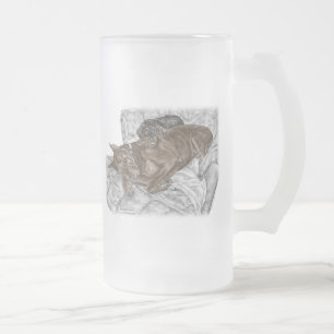 Caneca De Cerveja Vidro Jateado Doberman Dog e Puppy