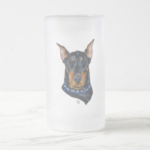 Caneca De Cerveja Vidro Jateado Doberman Pinscher Preto