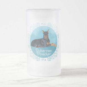 Caneca De Cerveja Vidro Jateado Dobermann Preto
