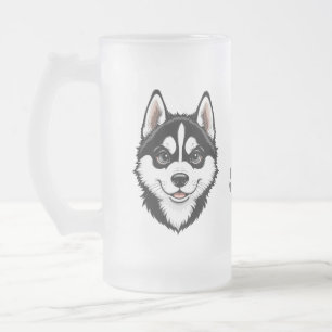 Caneca De Cerveja Vidro Jateado Doce Cachorrinho Husky Siberiano