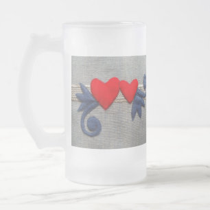 Caneca De Cerveja Vidro Jateado Dois corações