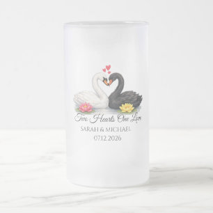 Caneca De Cerveja Vidro Jateado Dois Corações Um Amor Cisne Aniversário Vidro Fosc