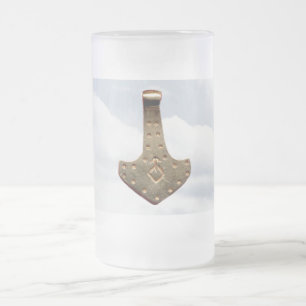Caneca De Cerveja Vidro Jateado Dourada Thor Hammer