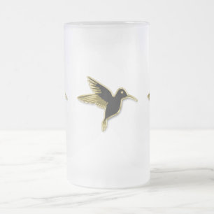 Caneca De Cerveja Vidro Jateado Dourado Hummingbird com asas esticadas