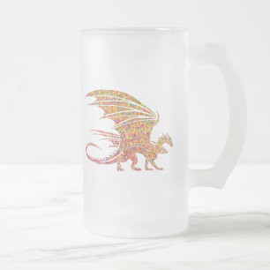 Caneca De Cerveja Vidro Jateado Dragão Mosaico Incrível 