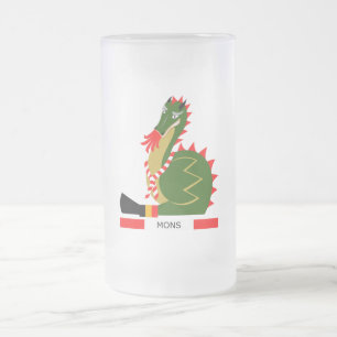 Caneca De Cerveja Vidro Jateado Dragão Verde da cidade Mons, Bélgica