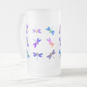 Caneca De Cerveja Vidro Jateado Dragonflies ColoridosCaneca Frosted