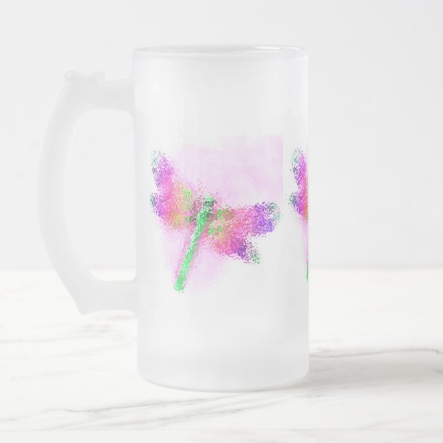 Caneca De Cerveja Vidro Jateado Dragonfly Cristalalizada (rosa) (Esquerda)