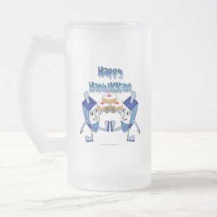 Caneca De Cerveja Vidro Jateado Dreidels Dançantes e Rosquinhas de Hanukkah