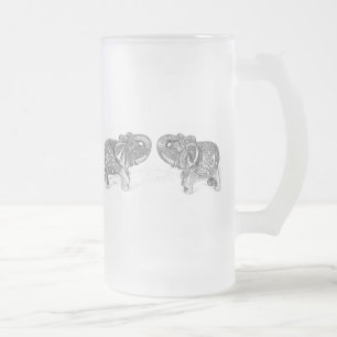 Caneca De Cerveja Vidro Jateado Elefante dobro de Feng Shui - B&W
