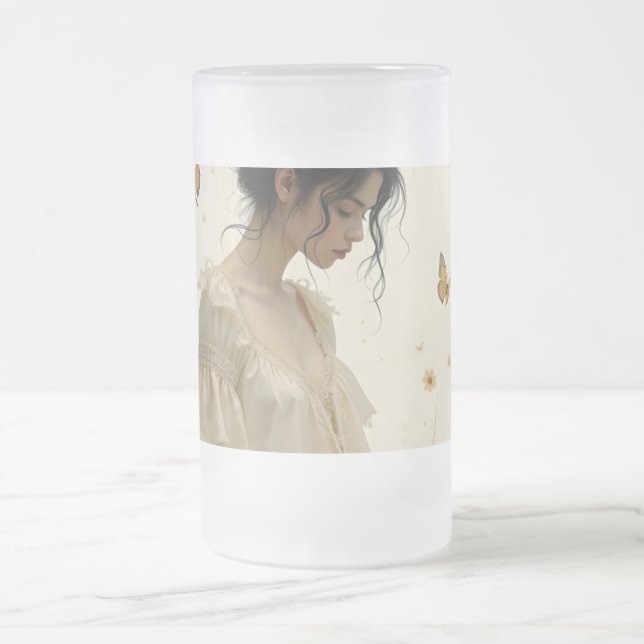 Caneca De Cerveja Vidro Jateado Eleição gentil em uma dança de borboleta (Centro)