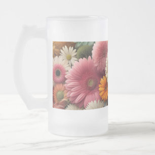 Caneca De Cerveja Vidro Jateado Eleve Seu Espaço Colorido Gerbera Daisy Floral