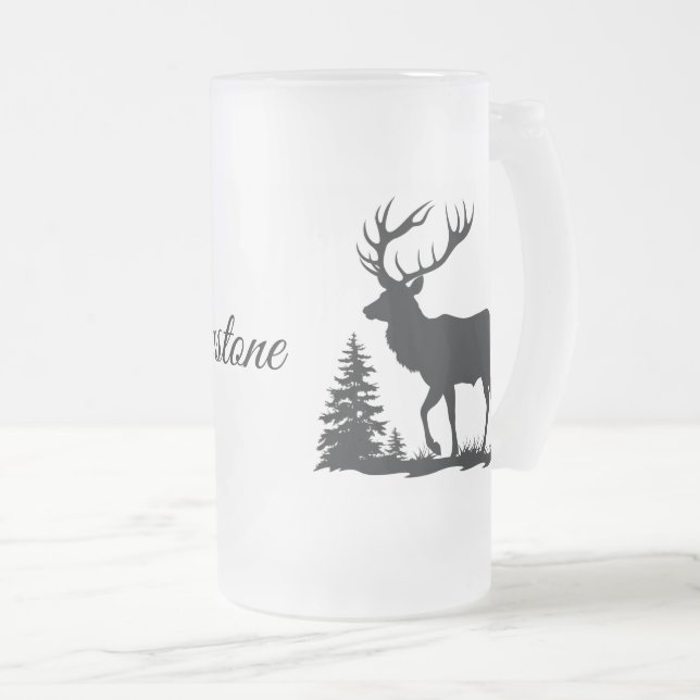 Caneca De Cerveja Vidro Jateado Elk De Vidro De fosco (Frente Esquerda)