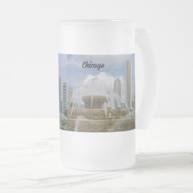 Caneca De Cerveja Vidro Jateado Em Buckingham Fountain Fosco Beer Mug (Frente Esquerda)