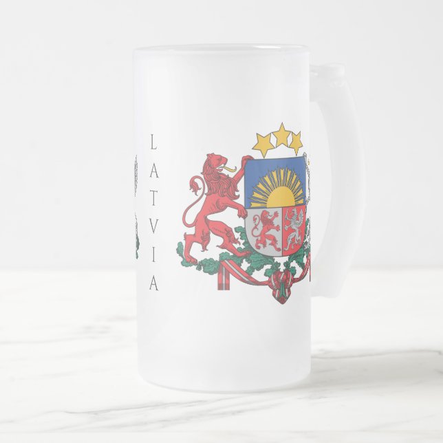 Caneca De Cerveja Vidro Jateado emblema latvia (Frente Esquerda)