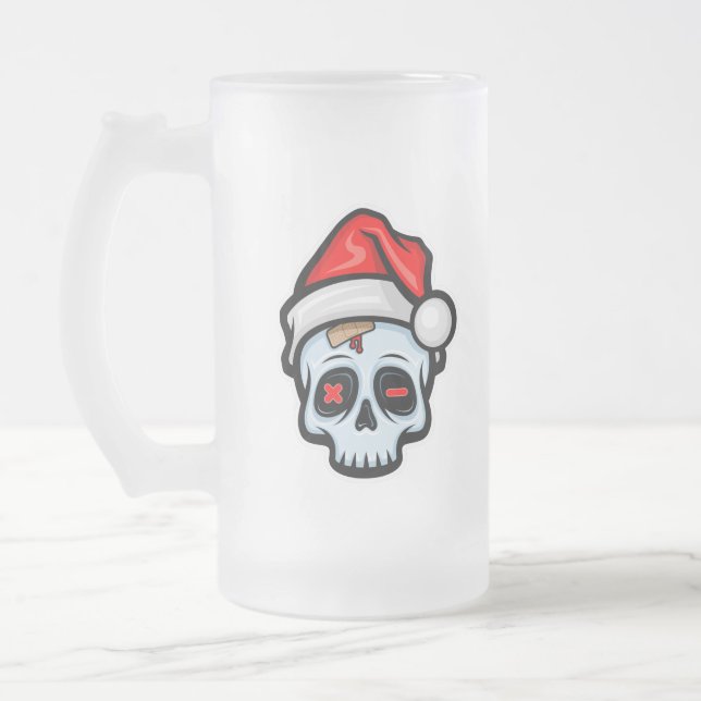 Caneca De Cerveja Vidro Jateado Engraçado Caveira de Natal, Estilo de Cartoon (Esquerda)
